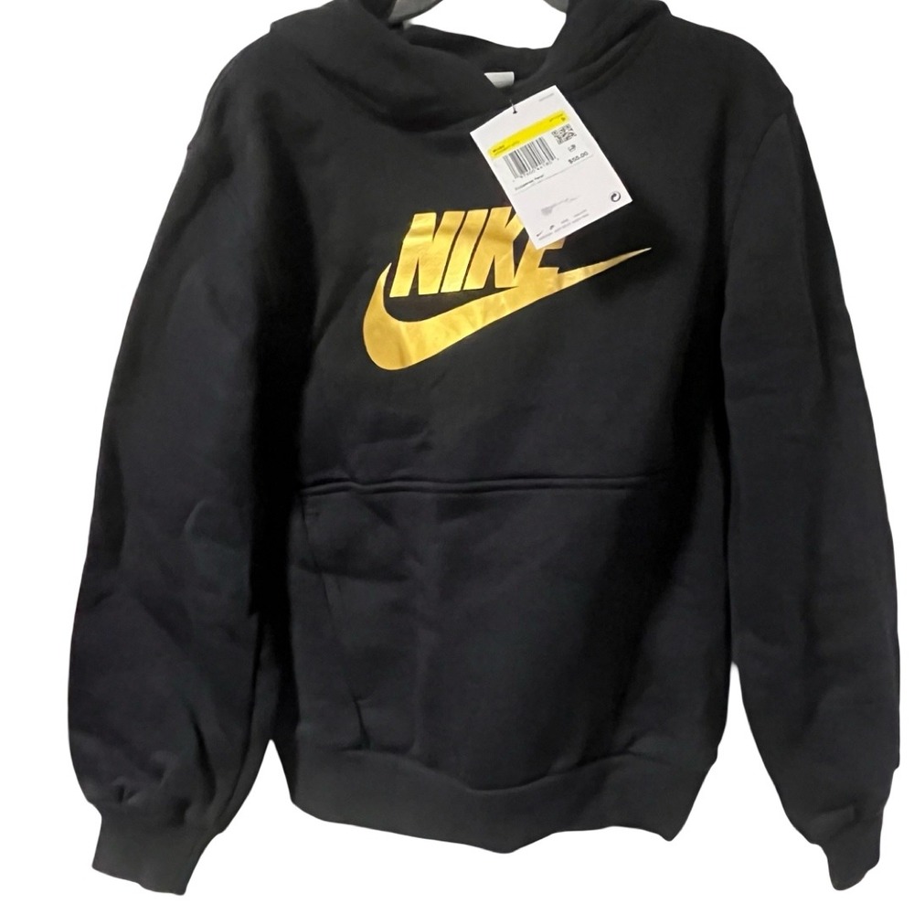 NWT Nike Kids Sportswear Gold Futura Logo Pullover Hoodie Black Size Small